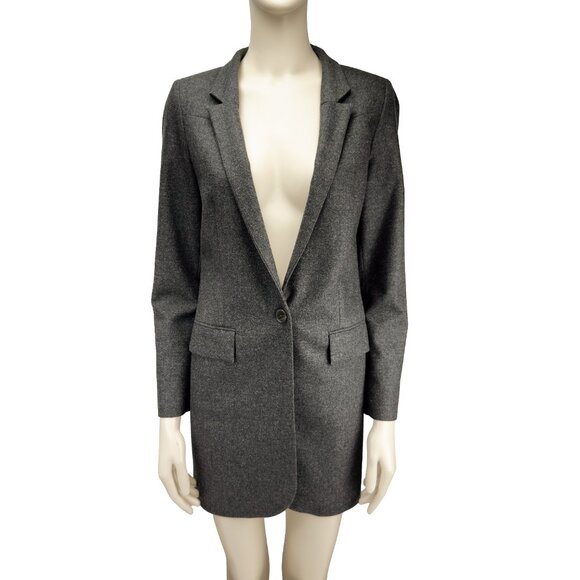 JUDITH & CHARLES Wool Longline Single-Button Contemporary Gray Blazer Jacket 4 - Picture 2 of 9